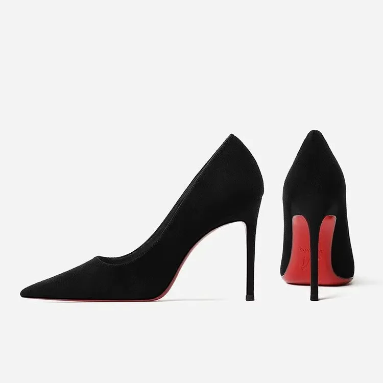 社交红底高跟鞋女细跟2024新款秋设计感小众气质百搭黑色职业尖头