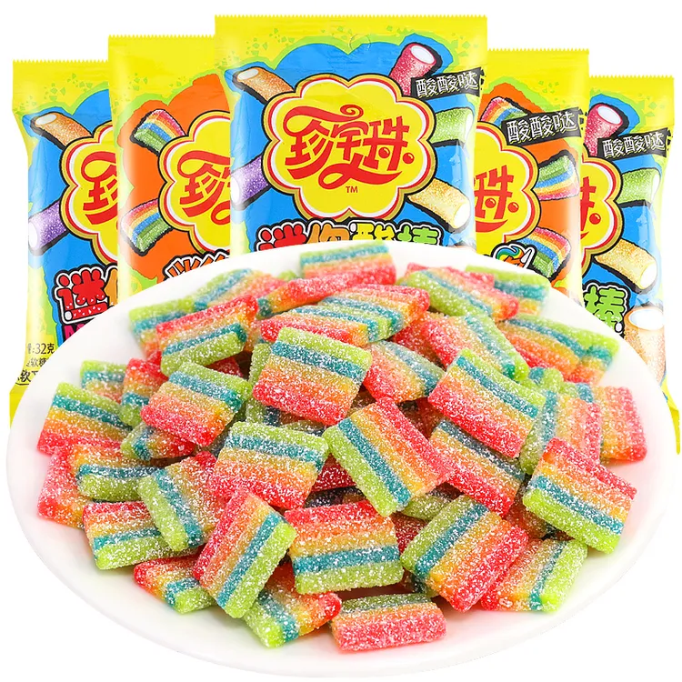 珍宝珠迷你酸条糖彩虹糖水果汁软糖橡皮糖儿童糖果休闲解馋小零食