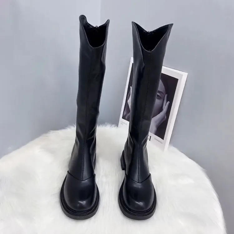 韩版V口长靴显瘦百搭不过膝长筒靴高筒靴小个子骑士靴弹力瘦瘦靴