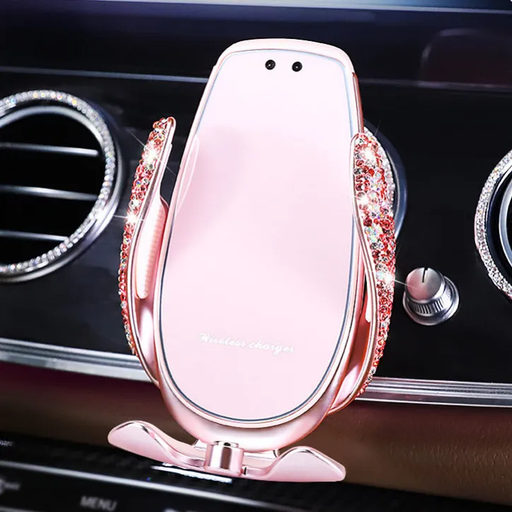 汽车手机支架车载自动感应充电手机支架汽车饰品镶钻车载摆件女生