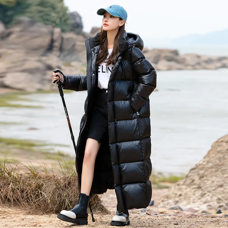 国标95白鹅绒羽绒服女款超厚保暖加长款到脚踝冬天黑金鹅绒服大衣