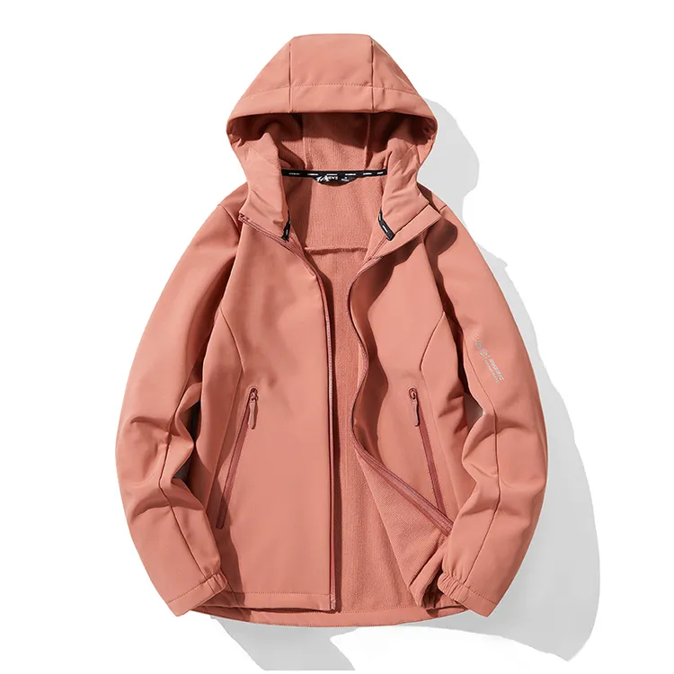 春秋款情侣户外软壳衣连帽风衣拼接同色可防水保暖单面绒开衫外套