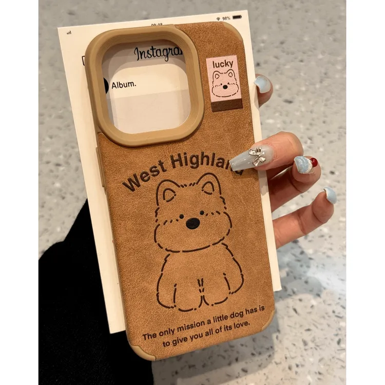 BANCA翻毛皮西高地小狗适用苹果16/15promax手机壳iPhone13美拉德
