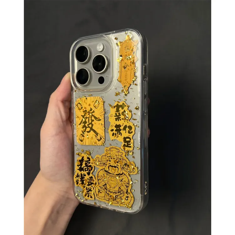 BANCA国风金箔滴胶财神爷适用苹果16/15/14pro手机壳13/12透明11