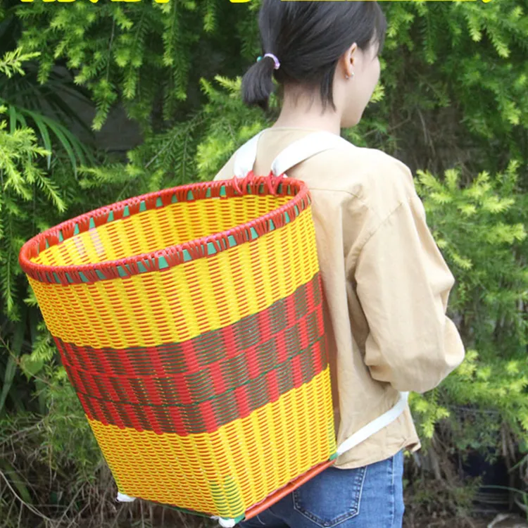 塑钢带背篓塑料加厚买菜家用大人四川编织藤采茶背篼背筐农用成品