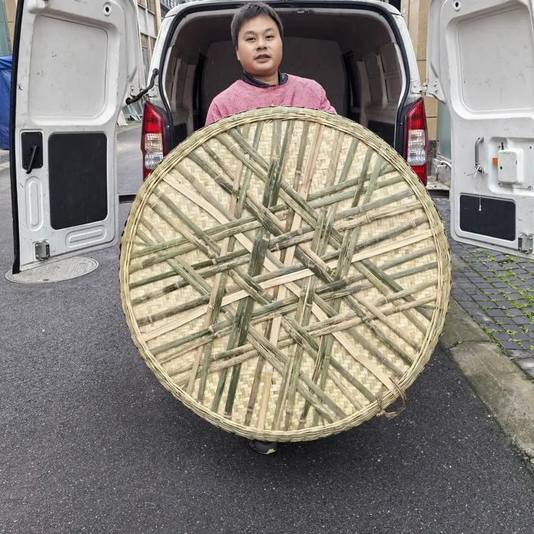 1.2米直径竹编簸箕加固竹簸箕圆形大簸箕竹匾晾晒筐