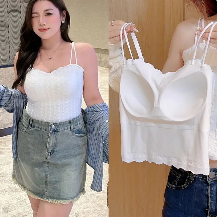 大码吊带背心打底带胸垫内衣花边网红内搭修身美背外穿LANE兰娥