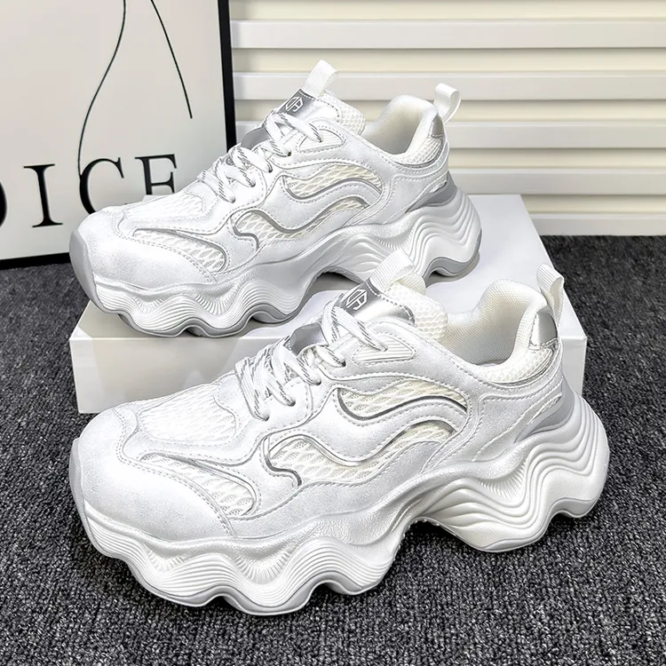 5cm厚底老爹鞋女ins潮鞋子2024夏新款百搭爆款网面透气休闲运动鞋