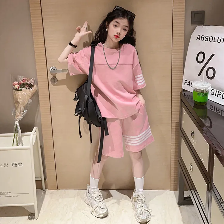 女童夏装套装2025新款儿童夏款时髦洋气网红中大童休闲运动短袖服