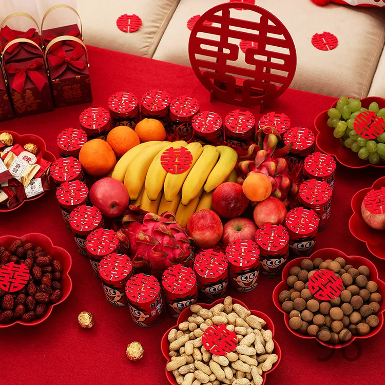 订婚宴现场布置旺仔囍字结婚客厅茶几婚礼装饰用品订婚喜字模板