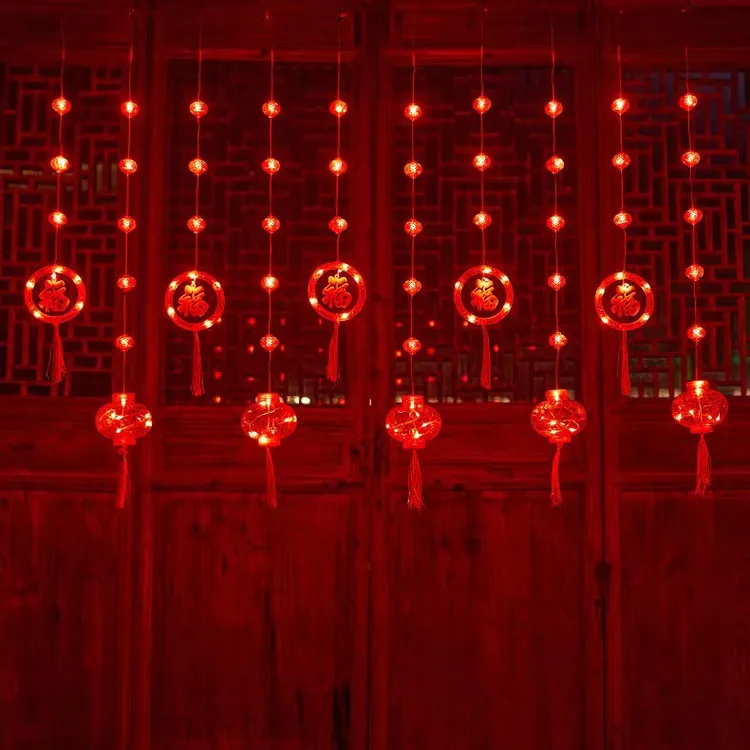 2026年五环福字大小灯笼串灯窗帘灯灯笼LED灯串春节彩灯家用装饰
