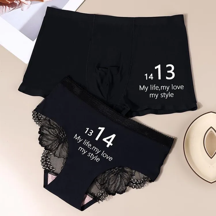 【情侣内裤2条装】情侣内裤蕾丝透明女士大码新款一男一女性感诱惑