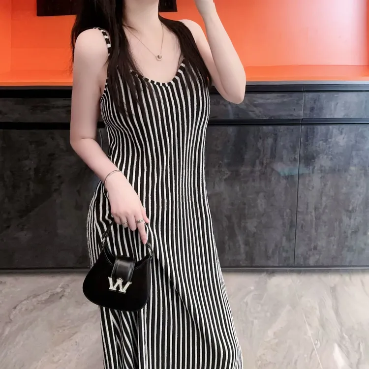 （如初）韩版v领气质夏季条纹时尚百搭宽松连衣裙