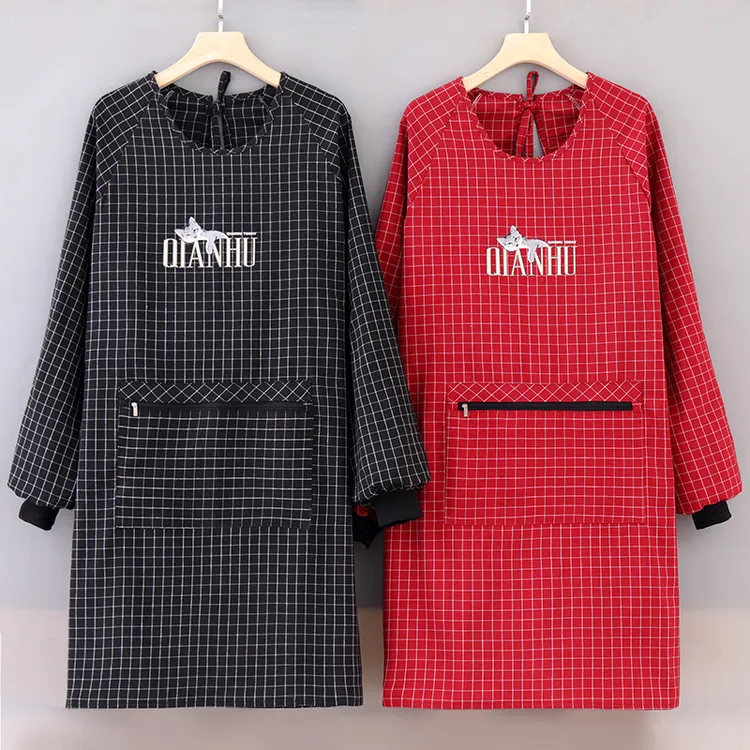 加肥棉布长袖罩衣厨房家用做饭防油防污拉链兜洋气透气男女工作服