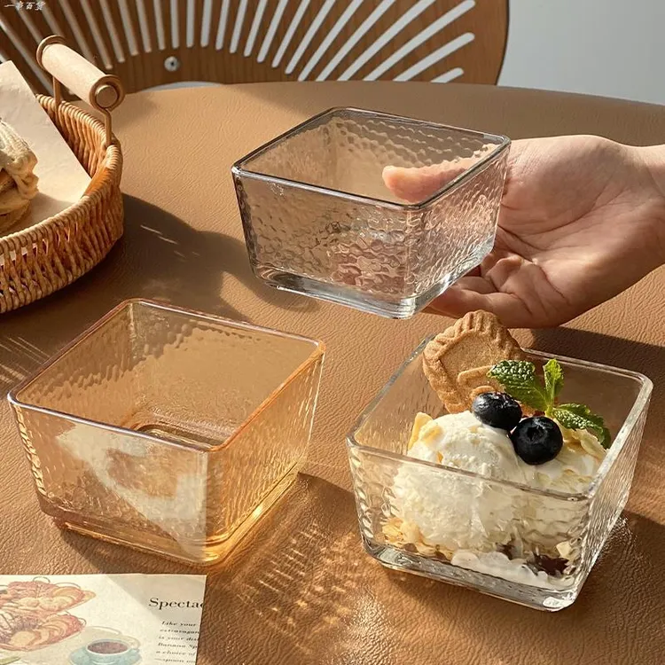 ins风网红四方方形玻璃冰淇淋碗甜品糖水水果麦片早餐碗小沙拉碗