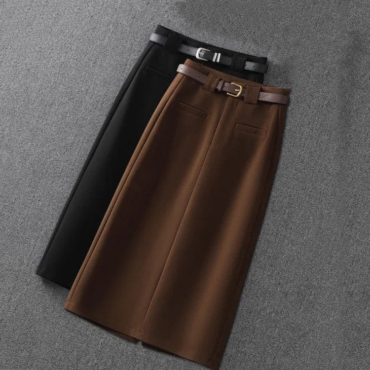 毛呢半身裙秋冬女2025新款冬天裙子高腰显瘦一步包臀裙中长款冬裙