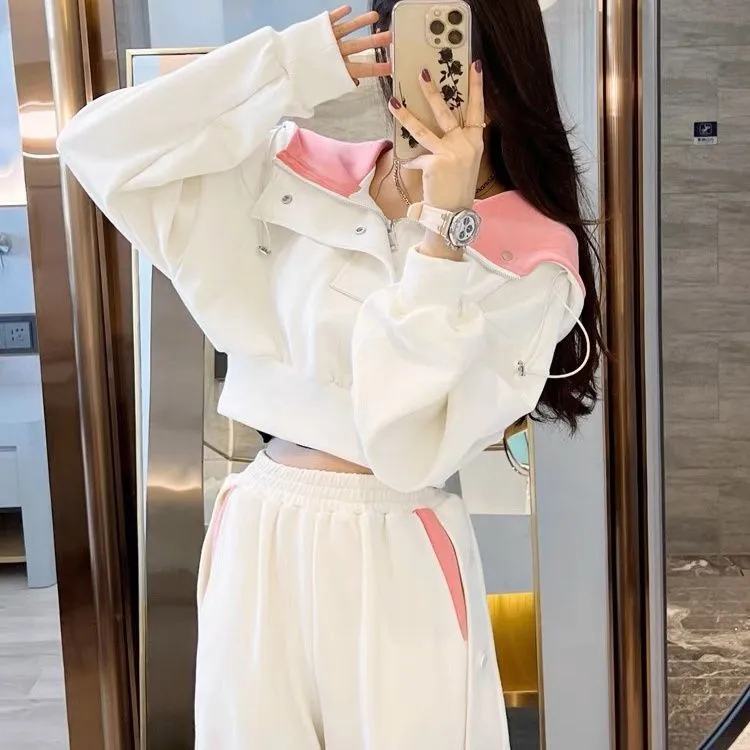 盐系网红炸街连帽卫衣运动套装女春秋季减龄时尚阔腿裤休闲两件套