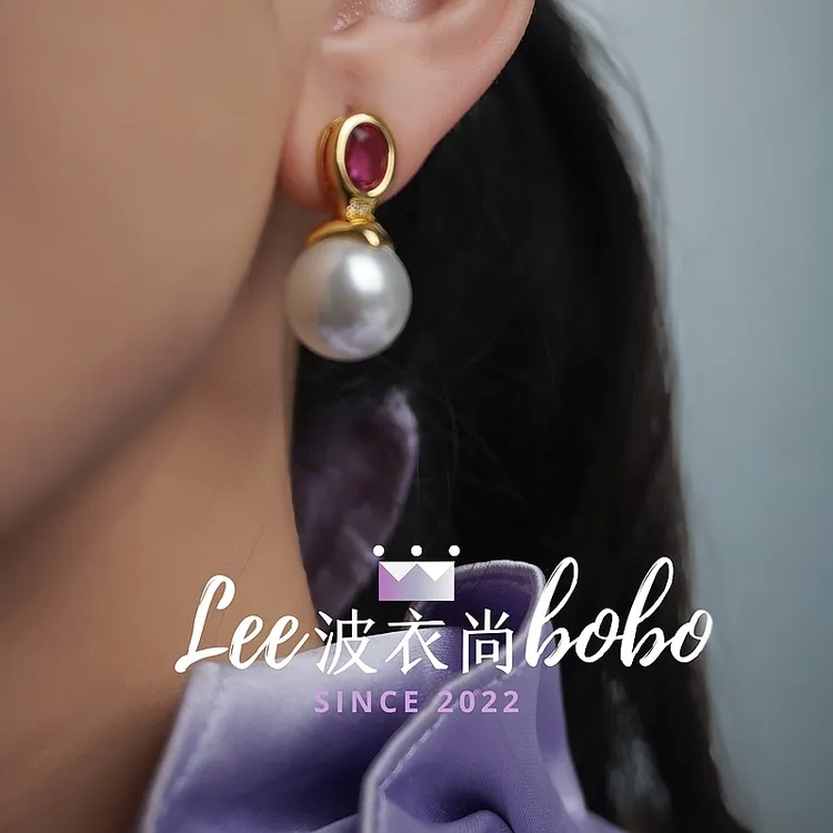 合金锆石耳饰 法式复古镶嵌红石流苏耳坠气质轻奢时尚百搭小众ins