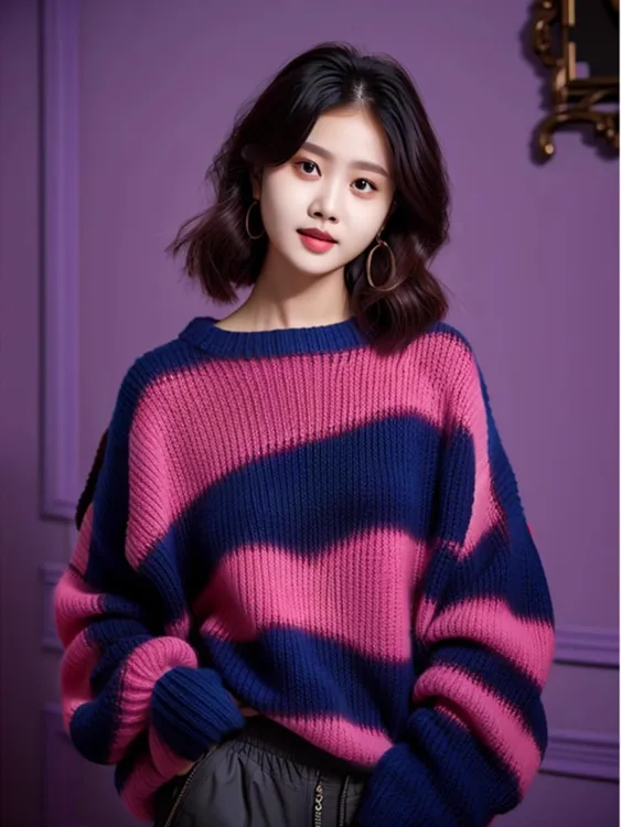 今年流行爆款奶fufu慵懒宽松玫红条纹毛衣女2024秋漂亮粗线上衣冬