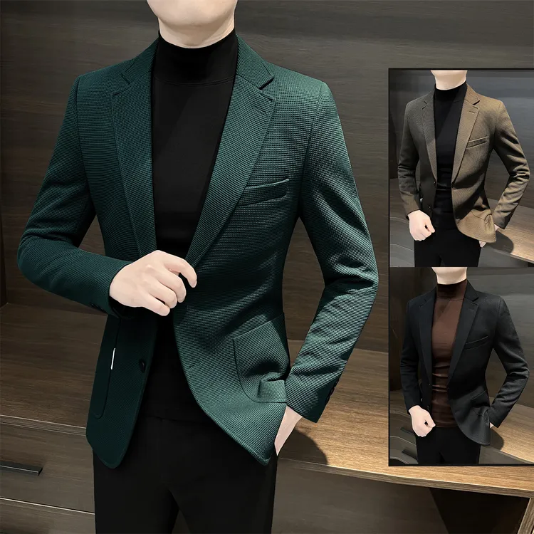 华夫格休闲上衣新款2025爆款秋季简约西装外套男士西装外套