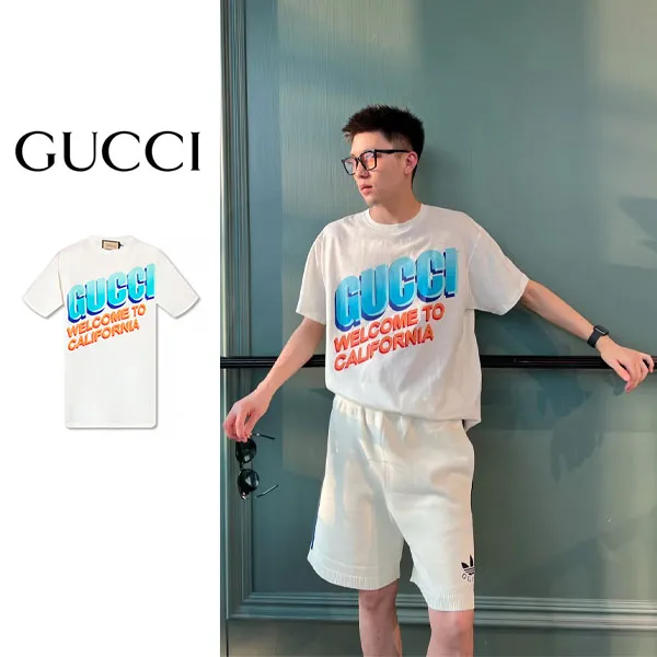 全新未使用 GUCCI/古驰 印花字母套头短袖T恤 男女同款 宽松休闲