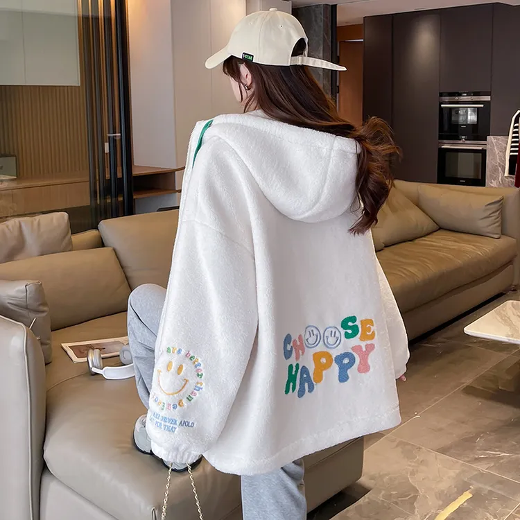 毛绒夹棉外套女装冬季2024新款少女初中高中学生大童加绒加厚棉服