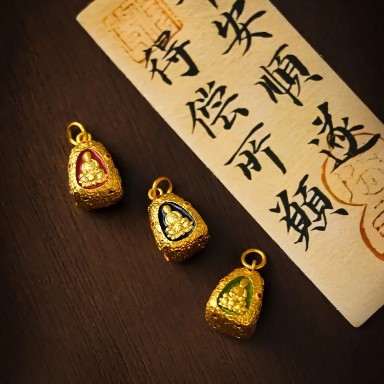 铜合金吊坠 金色四面佛吊坠珐琅挂件男女款项链轻奢吊坠百搭饰品
