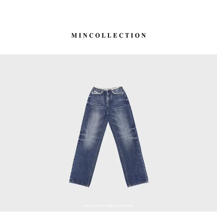 磨边牛仔/四季穿磨边水洗窄版直筒休闲牛仔裤