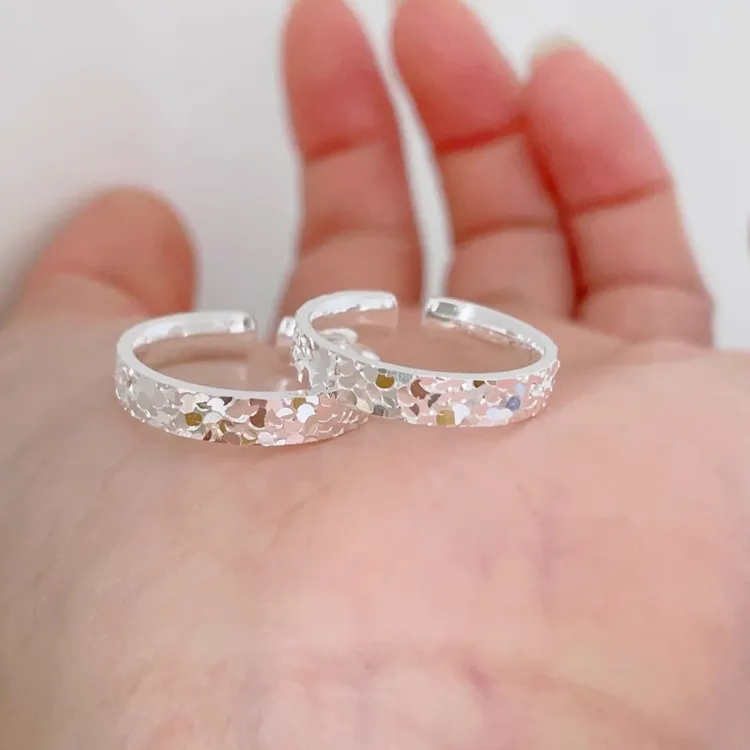 足银戒指 足银9999碎碎冰戒指女开口2024新款爆闪碎冰冰纯银指环