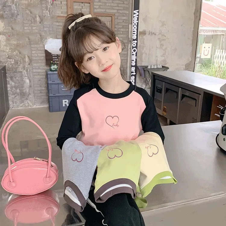 女童打底衫春秋2025洋气儿童T恤德绒宝宝长袖撞色上衣中大童秋装