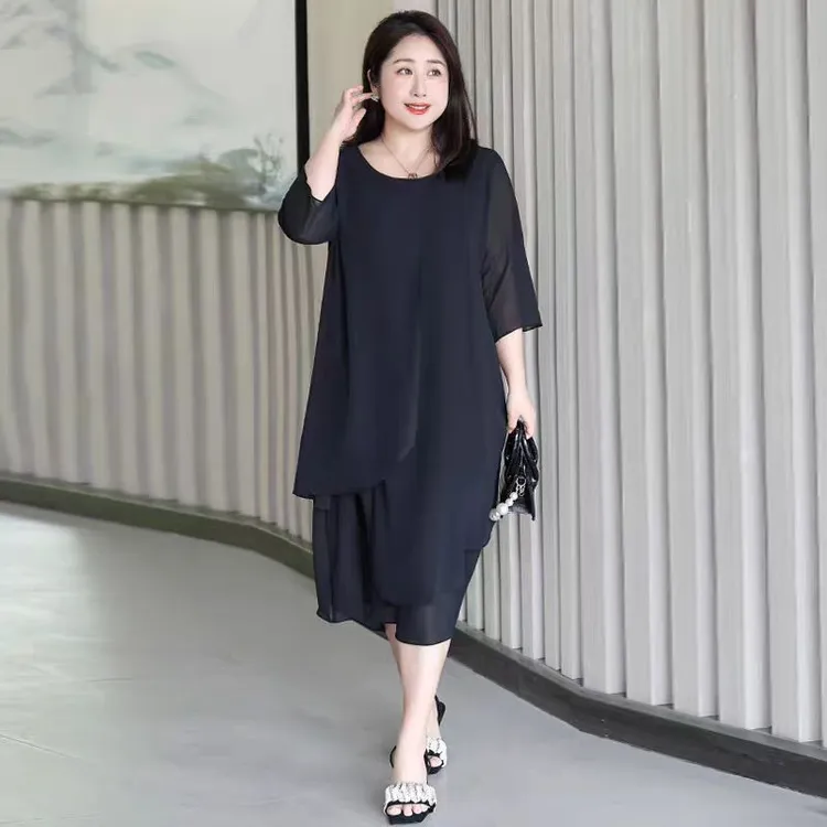 胖mm遮肚子连衣裙300斤特大码女装2024夏新款230洋气显瘦雪纺裙子