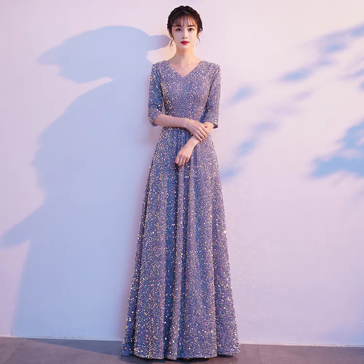 仙气大合唱团演出服女长裙新款秋冬主持人钢琴表演宴会指挥晚礼服