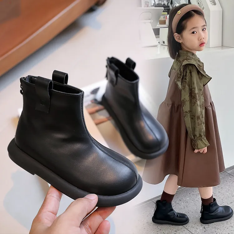 儿童马丁靴女童靴子秋冬新款小公主短靴冬季加绒皮靴洋气童鞋女宝
