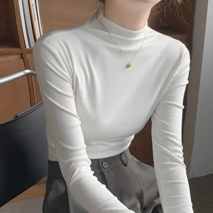 半高领打底衫女秋冬磨毛加薄绒叠穿长袖洋气内搭紧身中领百搭上衣