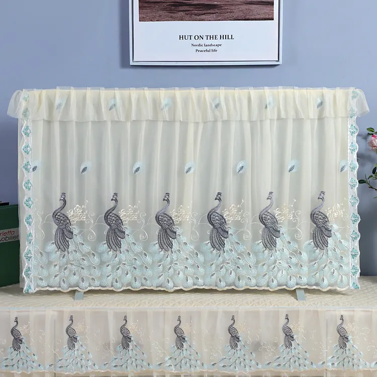 【俞文】电视机罩壁挂式防尘罩蕾丝布艺防脏翻盖保护罩家用客厅罩  