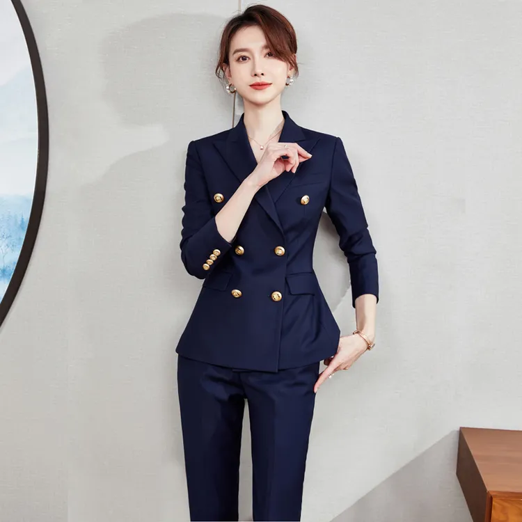 西装套装女修身西服气质蓝色女装美容师空姐女神范白领职业时尚