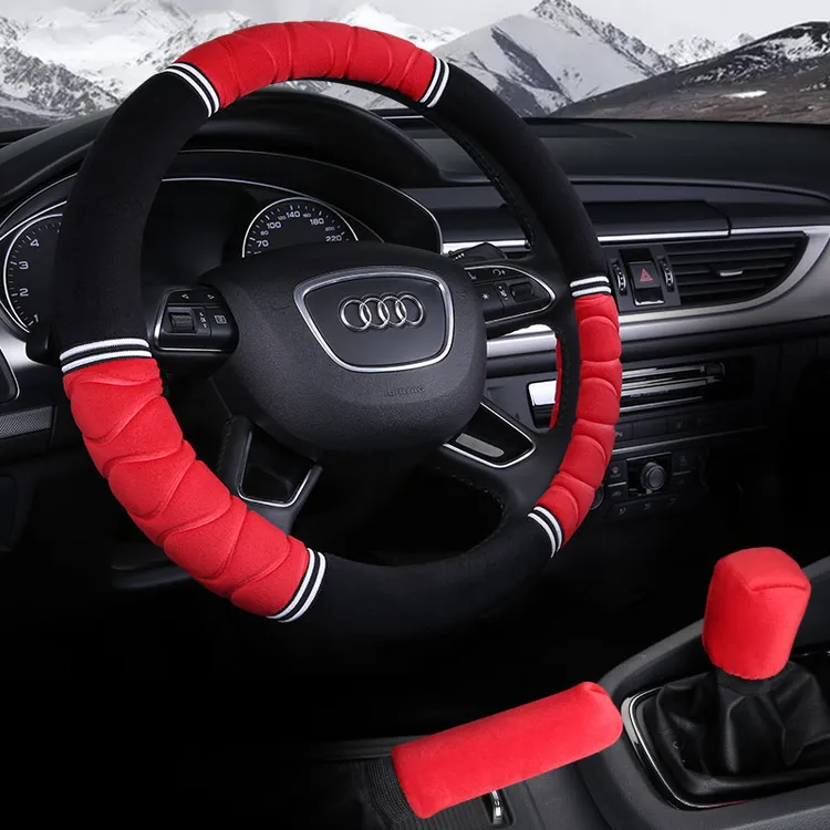 不掉毛 保暖冬季毛绒汽车方向盘套通用汽车把套防滑千款车型可用