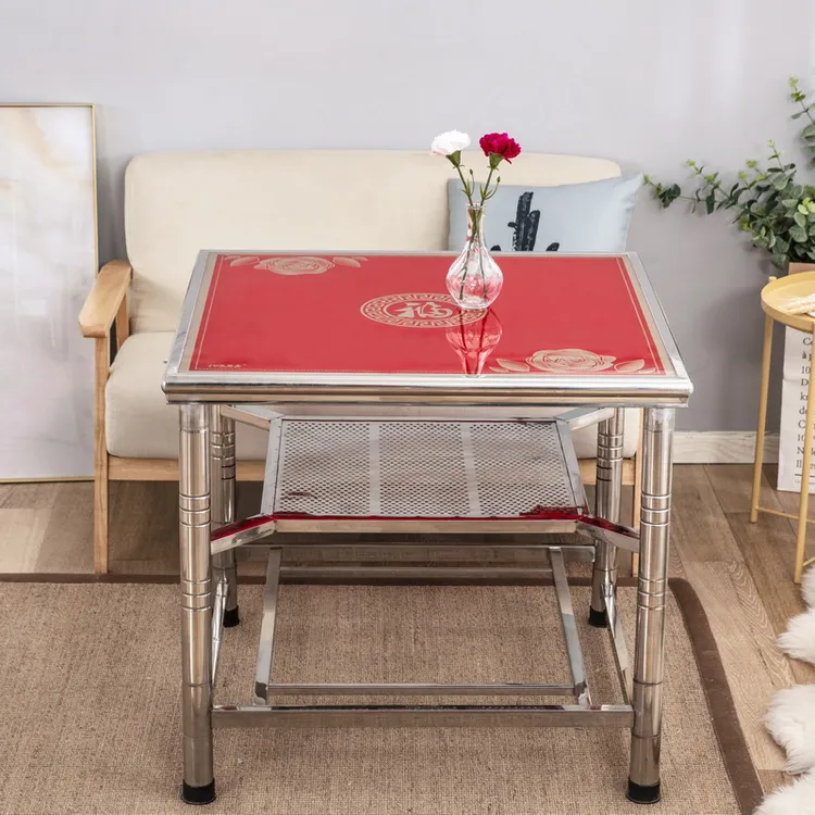 新款加厚正方形家用不锈钢烤火桌子带烘衣网电取暖折叠组装吃饭桌