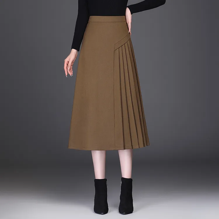【掌柜推荐】秋冬半身裙新款高腰遮胯百褶裙中长款显瘦a字裙