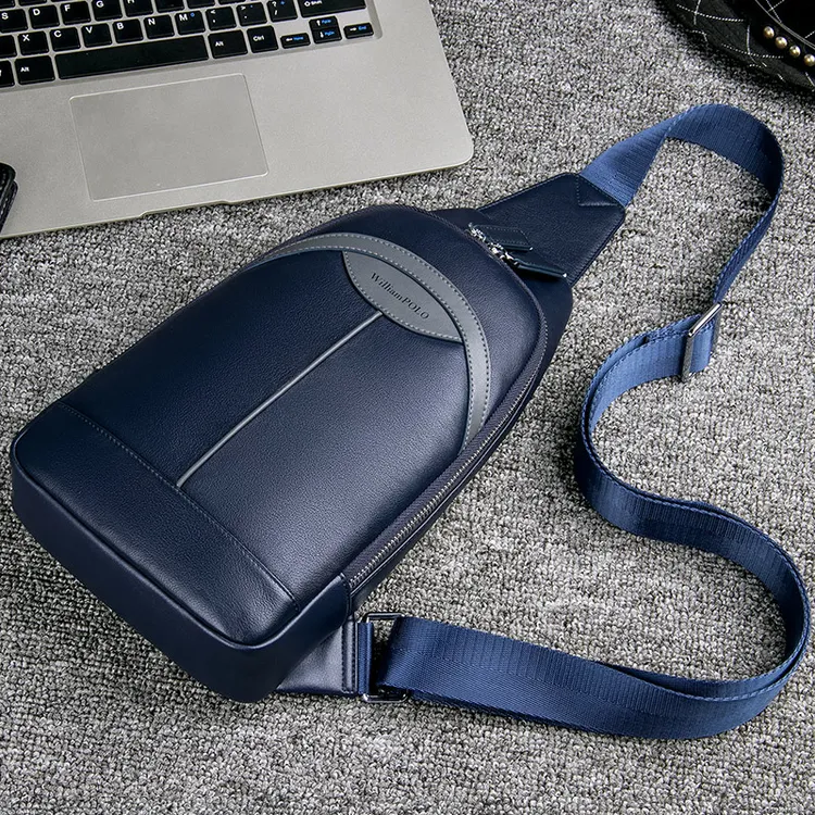 英皇保罗时尚休闲男士头层牛皮多功能斜挎包胸包