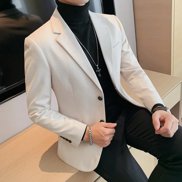 冬季白色小西装外套男款爆款2025新款痞帅加厚保暖休闲西服外套