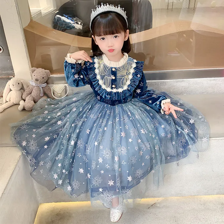 爱莎公主裙女童秋冬艾莎连衣裙长袖宝宝3-6岁生日礼服洋气小女孩