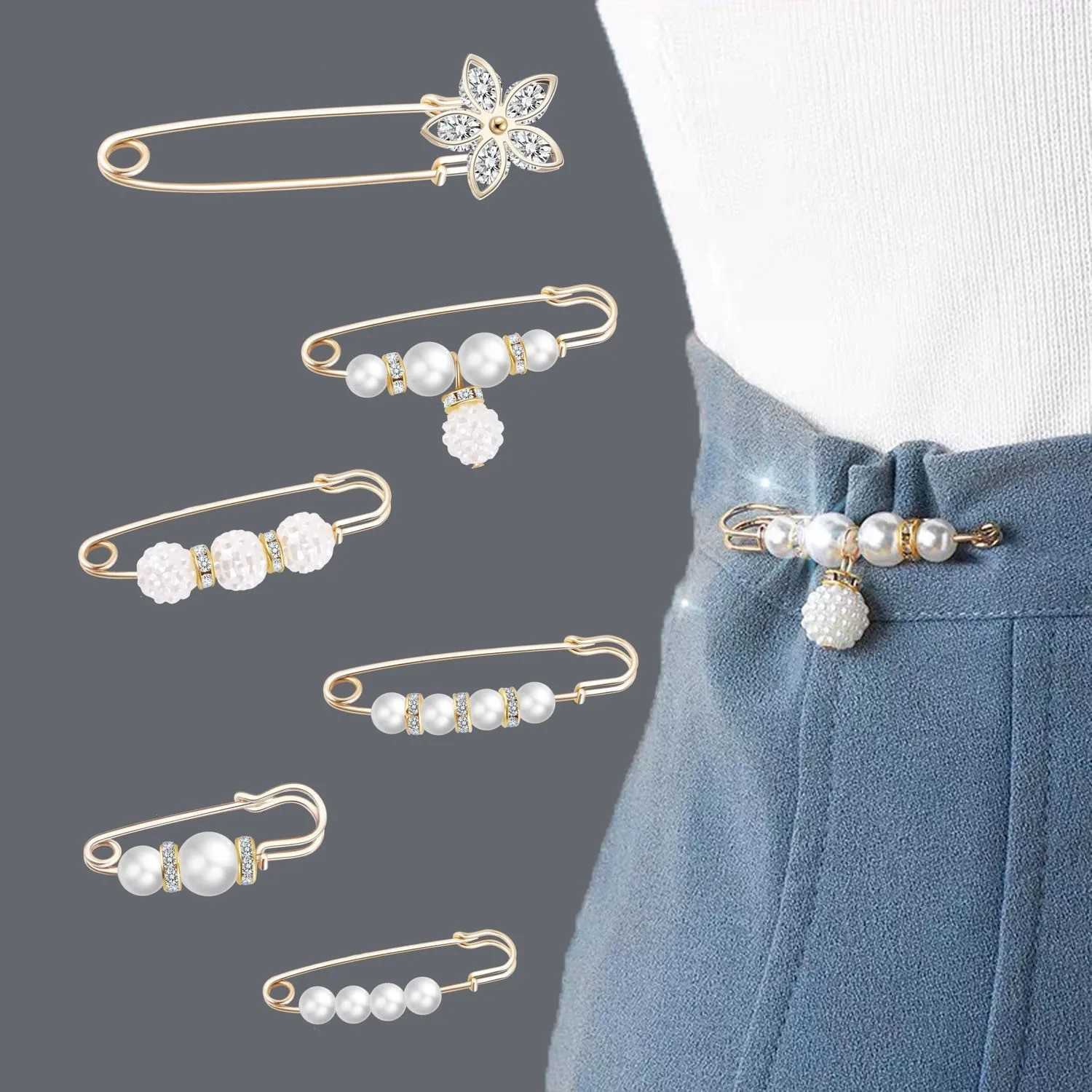 腰围改小专用裙子收腰防走光固定夹胸口珍珠别针胸领针装饰