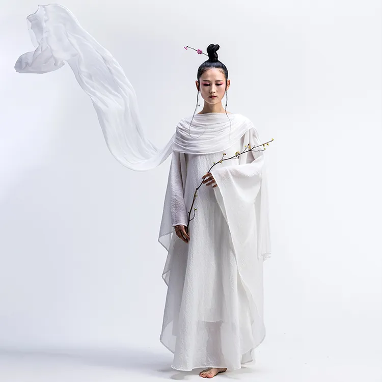 颂钵疗愈服装女禅舞连衣裙 茶人国风披肩式原创亚麻仙气宽松裙子