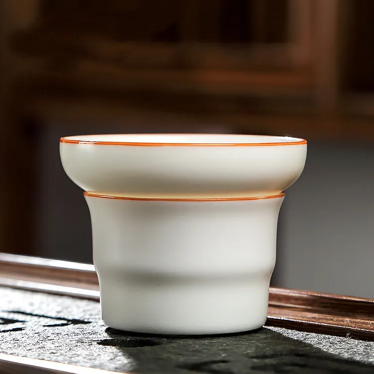唐丰茶具天青茶滤茶叶过滤陶瓷茶道白瓷创意羊脂家用全瓷手工简约