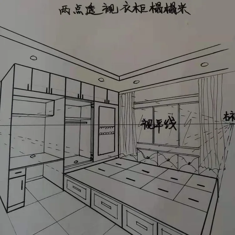 手绘客厅空间衣柜