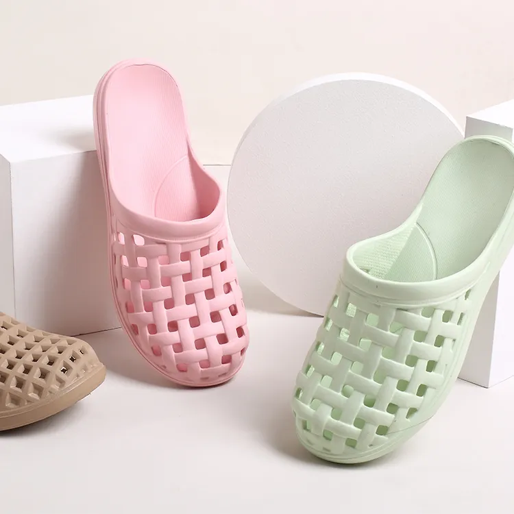 夏季洞洞浴室洗澡家居凉拖鞋女士室内防滑包头居家塑料拖鞋家用男