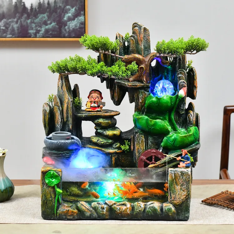 ICA/愉家艺品中式假山流水室内禅意开业礼品玄关微景观创意摆件