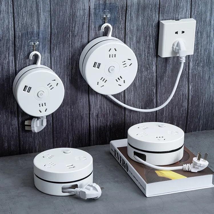 可收纳伸缩线多功能插座创意挂钩上墙插排usb插线板多孔位插排插