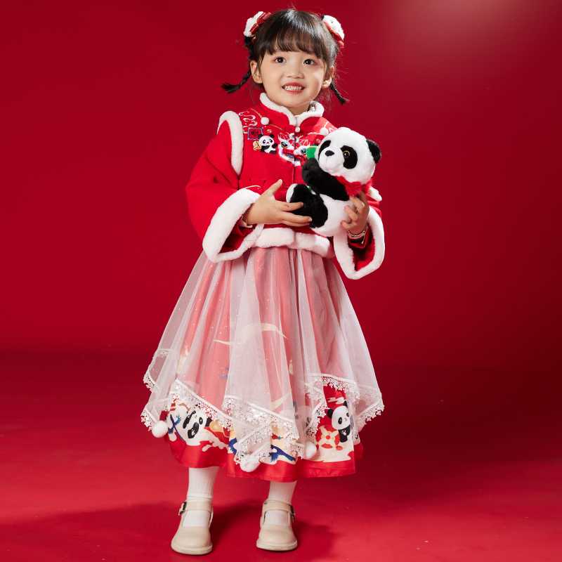 萌乎【财圆滚滚】女童儿童童装中国风唐装新年刺绣套装-214263
